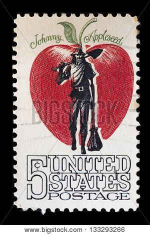 United States Used Postage Stamp Showing The Pioneer Johnny Appleseed
