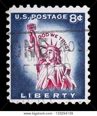 United States Used Postage Stamp Showing The Statue Of Liberty