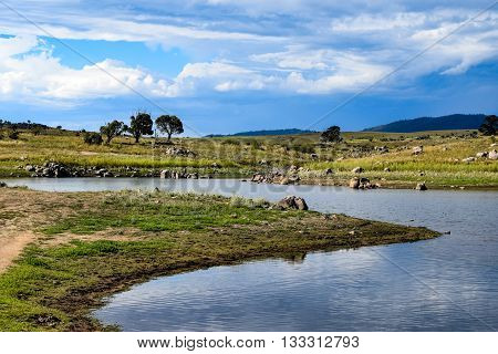 Lake Jindabyne foreshore on an autumn (fall) afternoon in Australia