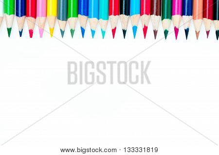 A Colorful Arrangement Of Pencil Crayons With Copy Space