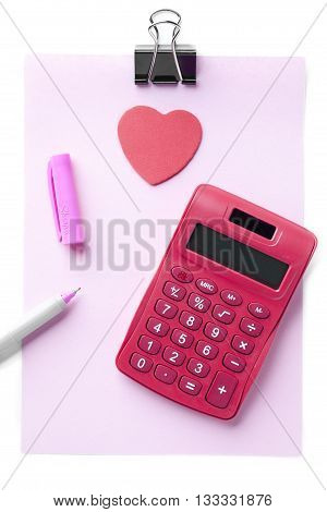 Blank Document With Paper Clip Pen Calculator And Artificial Heart