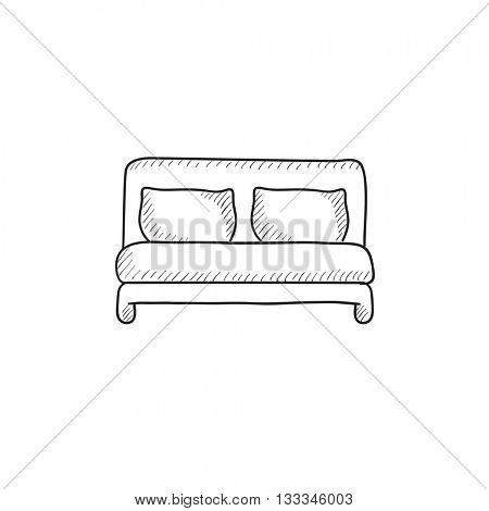 Double bed vector sketch icon isolated on background. Hand drawn Double bed icon. Double bed sketch icon for infographic, website or app.