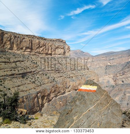 In Oman  The Old Mountain Gorge And Canyon The Deep Cloudy  Sky