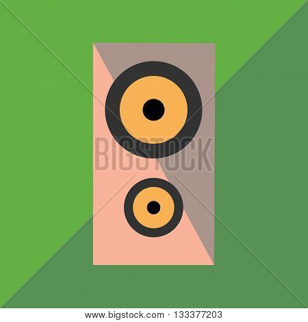 Audio speaker on the two-color background image in style flat