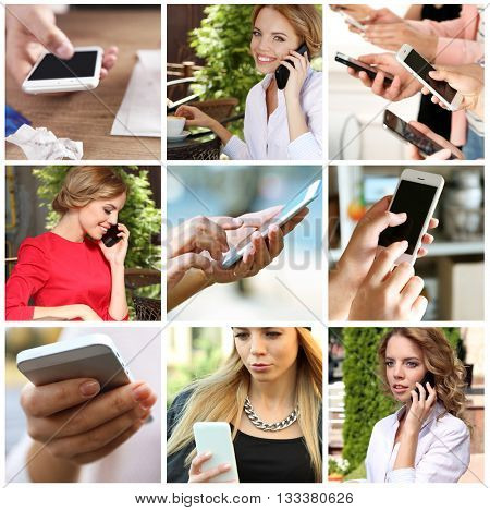 People with smapt phones, mobile technology concept