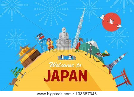Flat design, Japan's icons and landmarks, Vector Illustration
