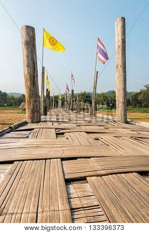 Su Tong Pe bridge beautiful bamboo bridge in Mae Hong Son province Thailand.