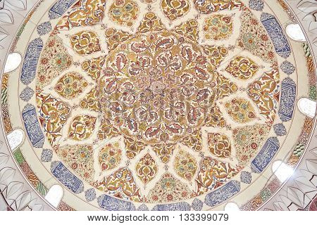 EDIRNE TURKEY 02.04.2016: Traditional Turkish painting on the dome of the mosque Samii 1437 - 1447 in the city of Edirne in Turkey