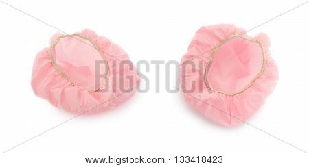 Set of Pink Shower cap isolated over the white background