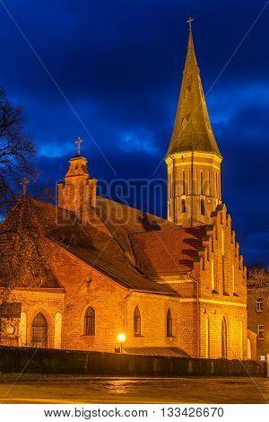 Kaunas, Lithuania: Vytautas' the Great Church of the Assumption of The Holy Virgin Mary at night