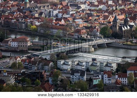 City Hamelin from aerial viewpoint Germany .