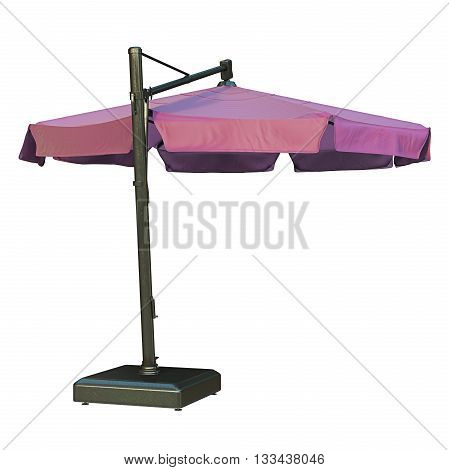 Purple open beach umbrella for rest. 3D graphic