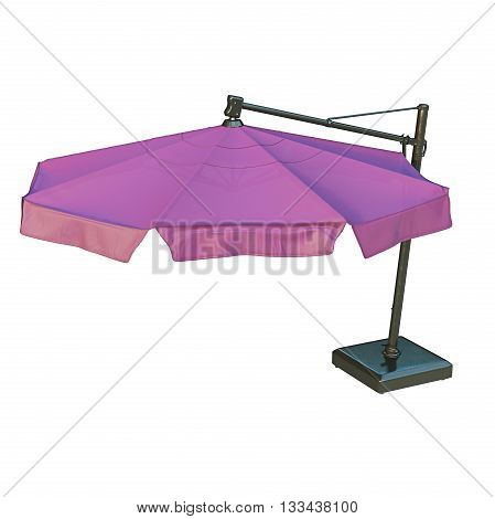 Purple modern beach umbrella for rest. 3D graphic
