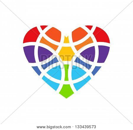 Colored heart logo. Heart logo design. Heart design element. Heart clipart. Heart icon. Fragmentized heart shape. Isolated. White background
