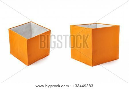 Set of Orange foot stool ottoman pouffe over isolated white background