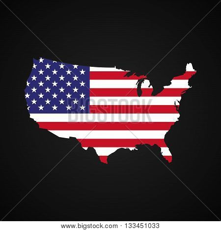 United states of America map with the flag inside. Silhouette usa map and flag on dark background.