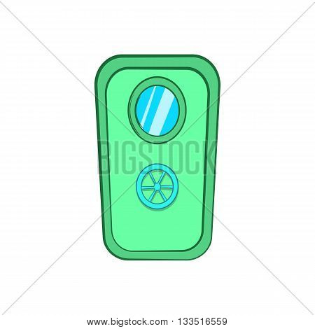 Door with window and lock wheel icon in cartoon style on a white background