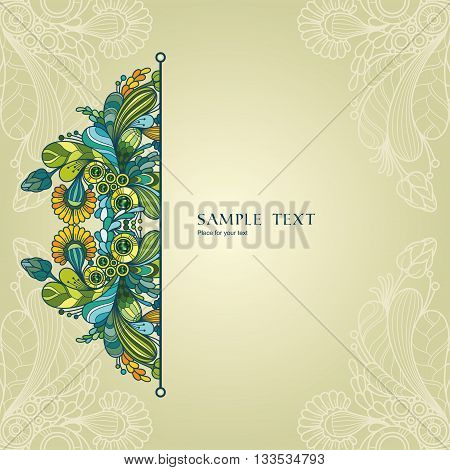 Vector template abstract decorative background and nature ornamental border in doodle style