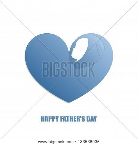 Father's strong arm holding a baby with care in blue heart shaped silhouette on white background for Father's Day celebration.