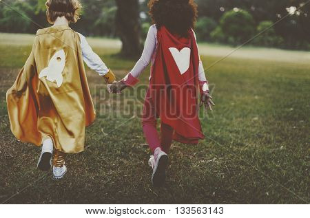 Bestfriends Superhero Little Girls Walking Concept