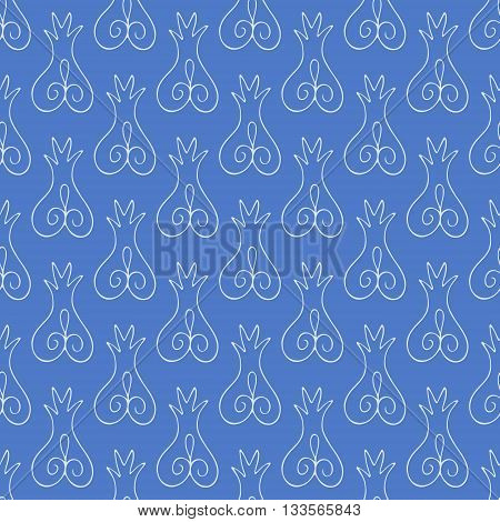Tatar blue floral pattern. Stylized flower pattern. Monochrome vector illustration.