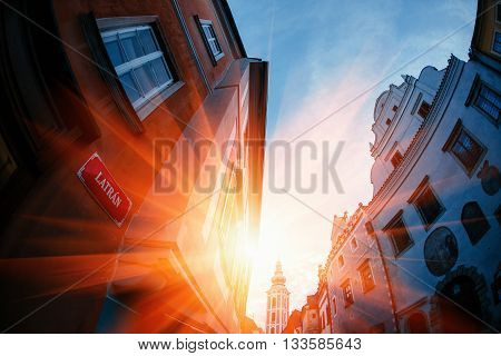 Sunset over Carlovy Vary, Czech Republik. building street