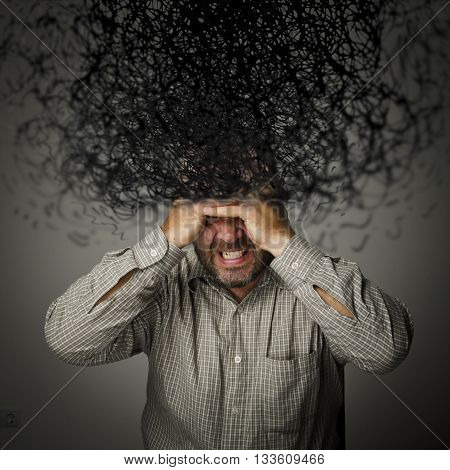 Man and chaos in mind. Frustrated man.
