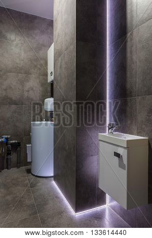 Black Boiler Room  With Decorative Purple Led Light