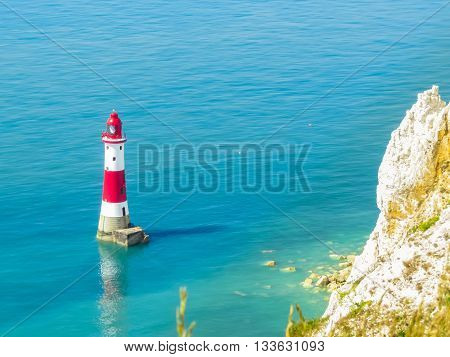 Aerial view on Beachy Head Lighthouse, Eastbourne, East Sussex, England