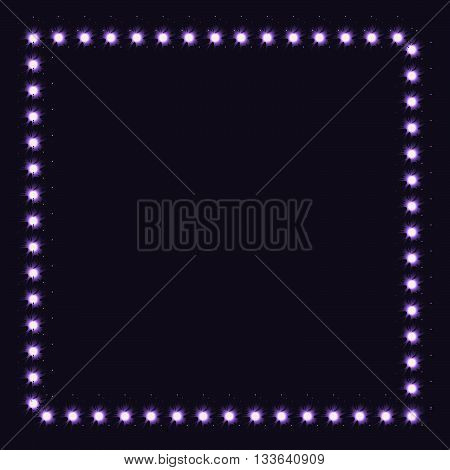 Cute frame made of glowing blots arranged in a square on a dark blue background. Art vector illustration for your design. EPS10