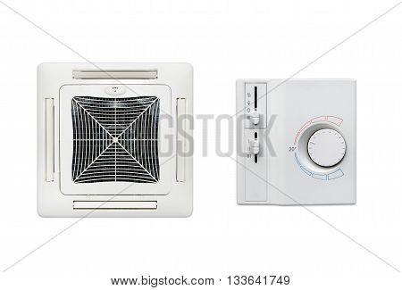 Ceiling Air Conditioner And Thermostat Set Isolated On White Background