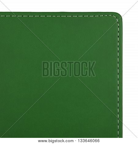 Green leather cover, isolated on white background.