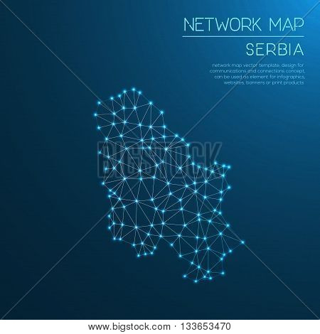 Serbia Network Map. Abstract Polygonal Map Design. Internet Connections Vector Illustration.