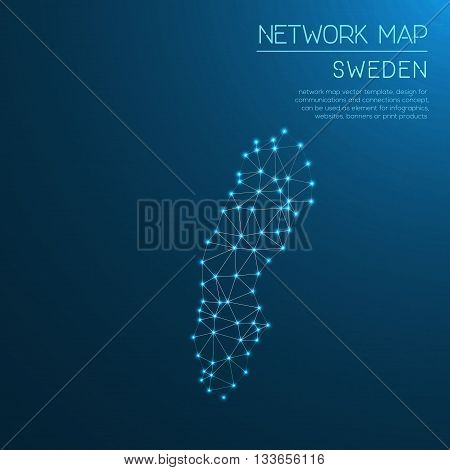Sweden Network Map. Abstract Polygonal Map Design. Internet Connections Vector Illustration.