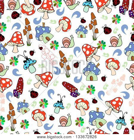 Seamless texture with mushrooms and flowers. For tixtile