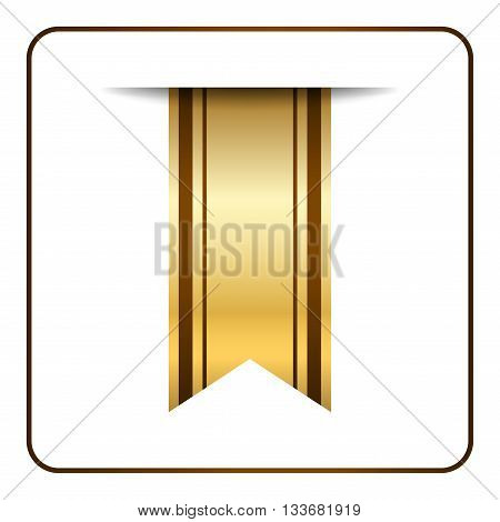 Brown and gold bookmark banner. Vertical book mark isolated on white background. Color tag label. Flag symbol sign. Design element blank. Empty sticker for sale. Template icon. Vector illustration