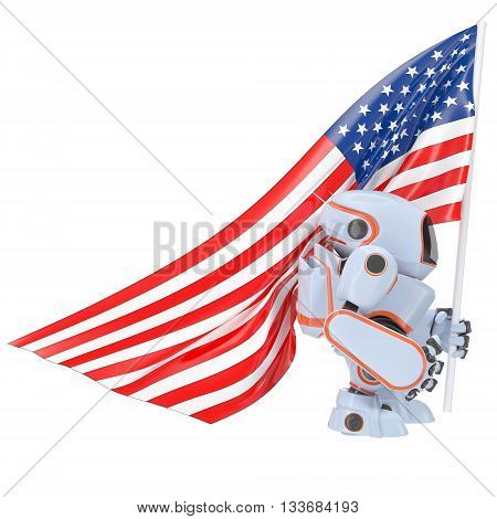 Robot with USA flag 3d illustration holiday