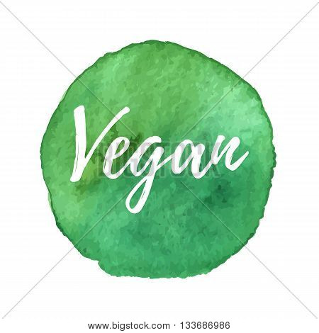 Ecology logotype on abstract watercolor paint strock isolated on a white background. Eco organic icon. Healthy food concept. Vector watercolor Eco green labels.