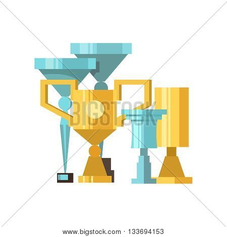 Gold and silver cups award trophy for the winner. Vector stok illustration