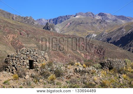 Pre-incan Round Houses Named Colca Near Chivay In Peru