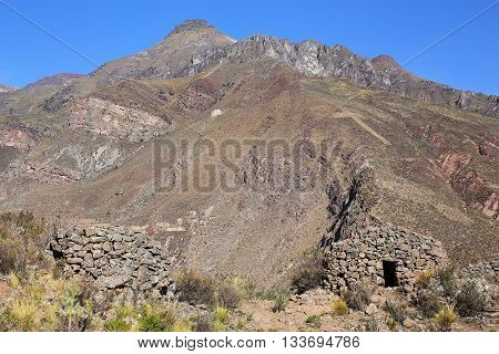 Pre-incan Round Houses Named Colca Near Chivay In Peru