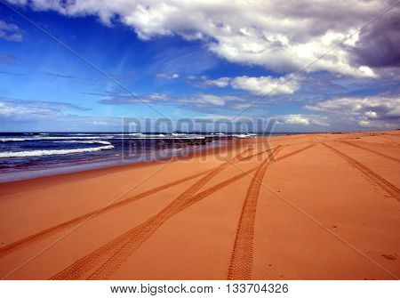 Tyre marks on an offroad driving seaside dune