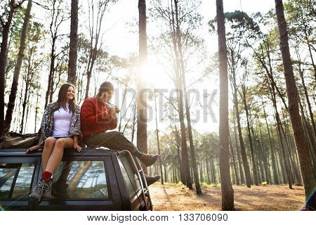 Roadtrip Camping Friendship Camera Couple Concept