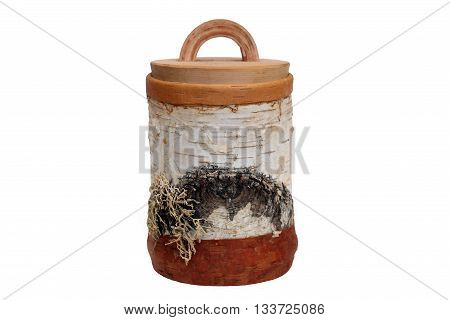 birchbark basket with the texture of birch with a lid on an isolated background