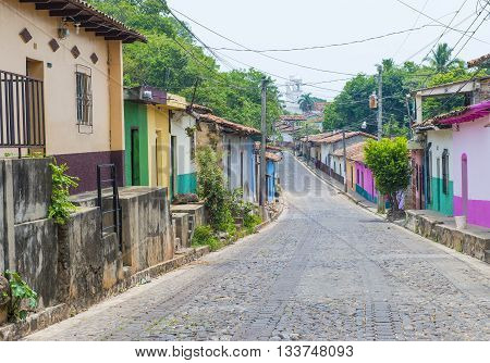 SUCHITOTO EL SALVADOR - MAY 07 : Street view of Suchitoto El Salvador on May 07 2016. the colonial town of Suchitoto built by the Spaniards in the 18th century
