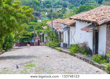 SUCHITOTO EL SALVADOR - MAY 07 : Street view of Suchitoto El Salvador on May 07 2016. the colonial town of Suchitoto built by the Spaniards in the 18th century