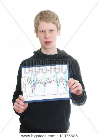 een jonge man houdt een Klembord