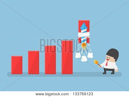 Businessman Use Rocket Fireworks To Increase Profit Graph