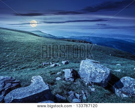 Boulders On The Carpathian Hillside At Night