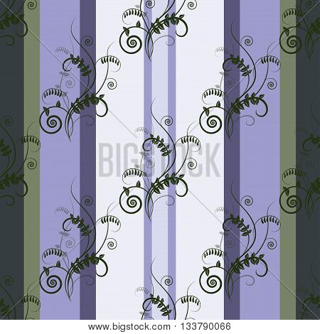 Seamless green floral fresh pattern with vetch on striped background. Design for ecology, wallpapers, textile, packaging, wedding design, healthy card, greeting